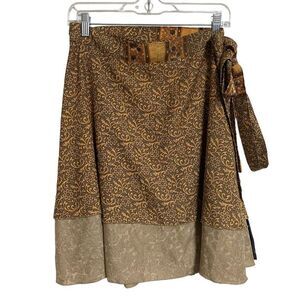 Darn Good Yarn Sari Silk Wrap Skirt‎ Size Regular Mini Reversible Boho NWT